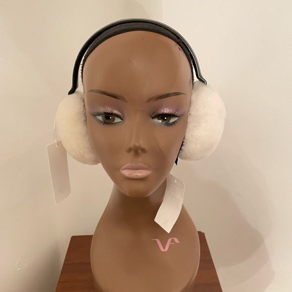 Shearling Earmuffs with triple heart crystals. New with Tag, Natural white. - Picture 2 of 5